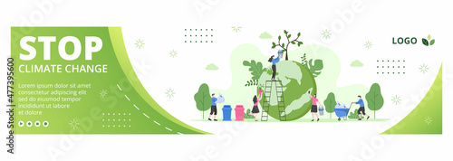 Save Planet Earth Banner Template Flat Design Environment With Eco Friendly Editable Illustration Square Background to Social Media or Greeting Card
