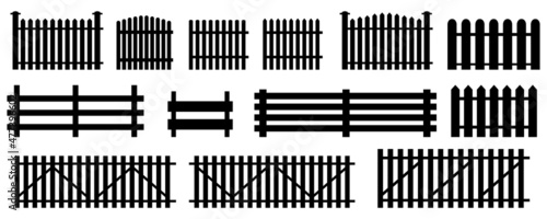 Fence silhouette icon set. Wooden hedge. Contour effect. Home safety. Black shadow. Vector illustration. Stock image. 