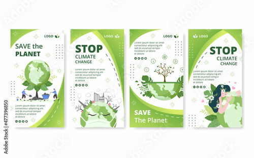 Save Planet Earth Stories Template Flat Design Environment With Eco Friendly Editable Illustration Square Background to Social Media or Greeting Card