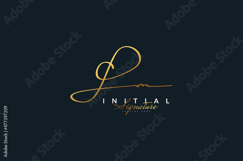 LM Initial Logo Design with Handwriting Style in Golden Gradient. Initial Signature Logo or Symbol for Wedding, Fashion, Jewelry, Boutique, Botanical, Floral and Business Identity