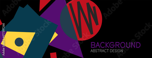 Abstract background. Blocks, lines, triangles, circles composition. Techno or business concept for wallpaper, banner, background, landing page