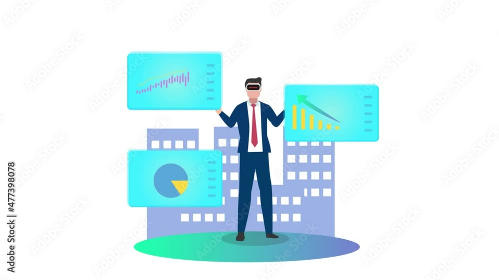 Male manager works with finance chart in metaverse Male manager works with finance chart in metaverse