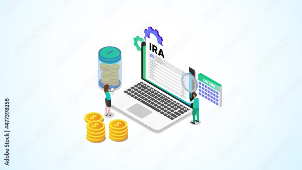 Two people checking IRA account on the laptop Two people checking IRA account on the laptop