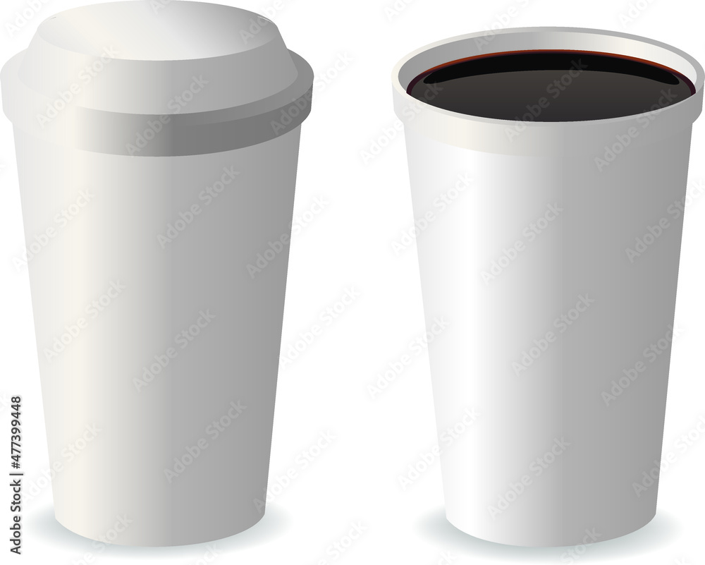 Realistic set mockup paper coffee cups on white background. 3D vector mockup Realistic set mockup paper coffee cups on white background. 3D vector mockup