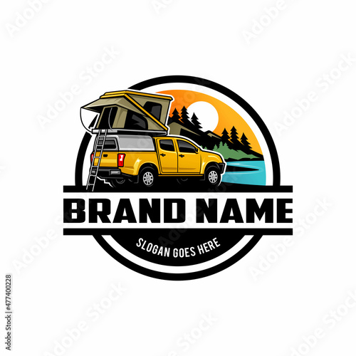 Off road SUV car with roof - pop up tent illustration logo vector
