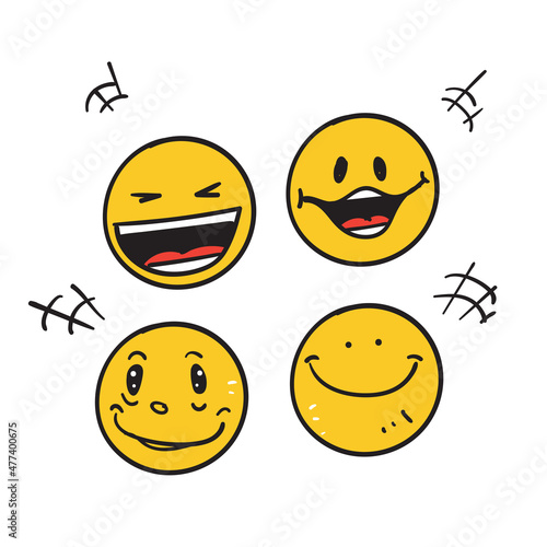hand drawn doodle smile and laugh emoticon icon illustration