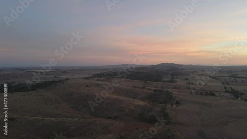 Aerial over beautiful natural landscape, Appila springs fields at dusk lights, Australia photo