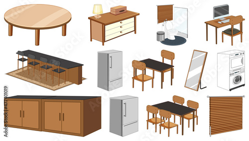 Set of interior furniture and decorations