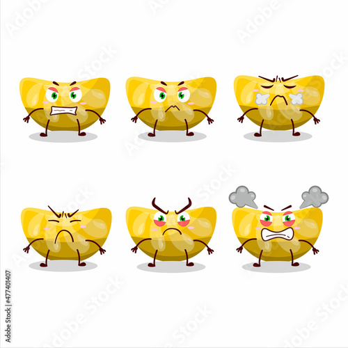 Orange gummy candy cartoon character with various angry expressions
