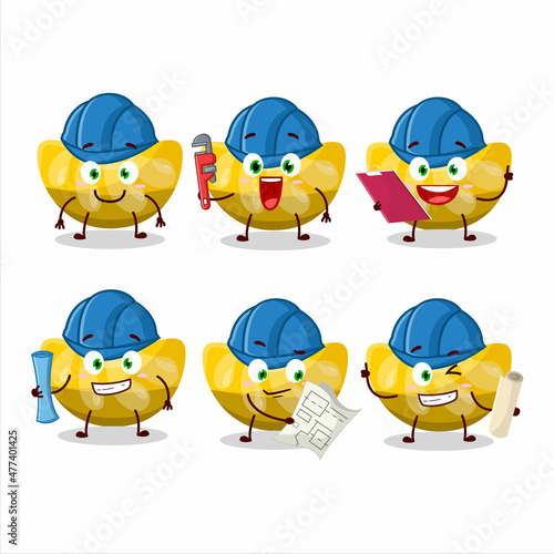 architect orange gummy candy cute mascot character with pliers