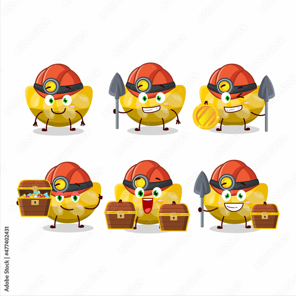 miners orange gummy candy cute mascot character wearing helmet