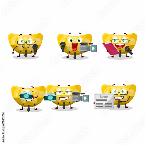 Character reporter orange gummy candy cute mascot with microphone