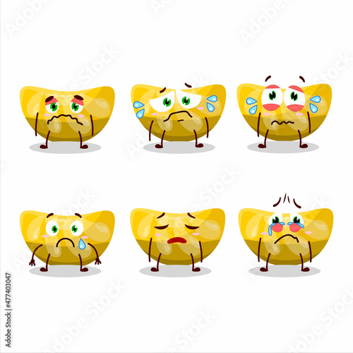 Orange gummy candy cartoon character with sad expression