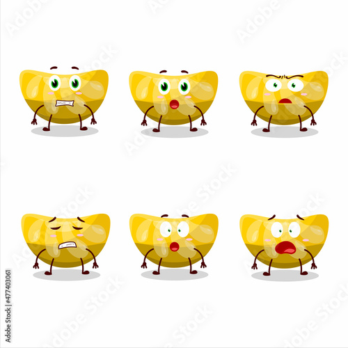 Character cartoon of orange gummy candy with scared expression