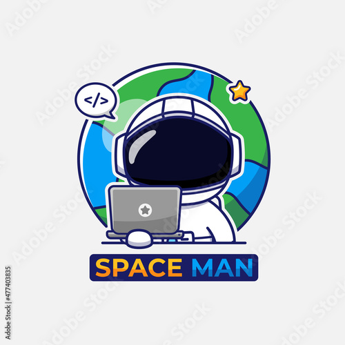 Cute astronaut carrying laptop logo