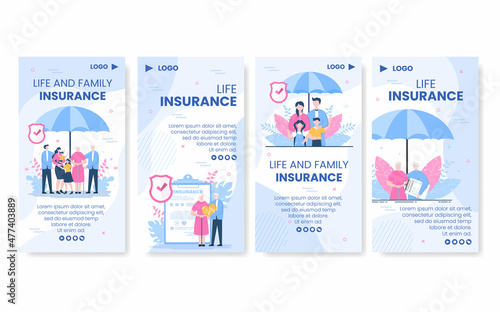 Family Life Insurance Stories Template Flat Design Editable Illustration Square Background to Social Media or Greeting Card