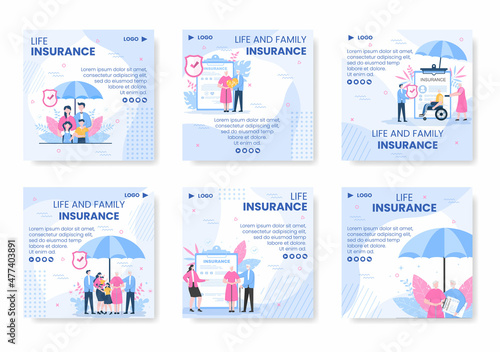 Family Life Insurance Post Template Flat Design Editable Illustration Square Background to Social Media or Greeting Card