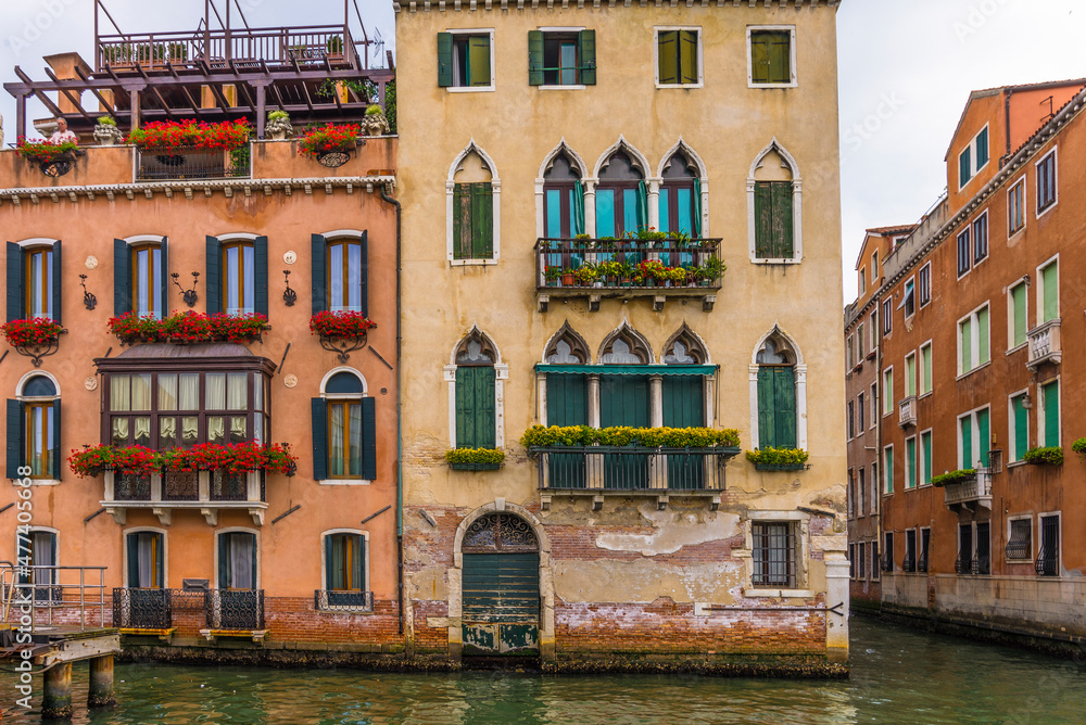 Old facades of buildings in Venice view from Grand Canal