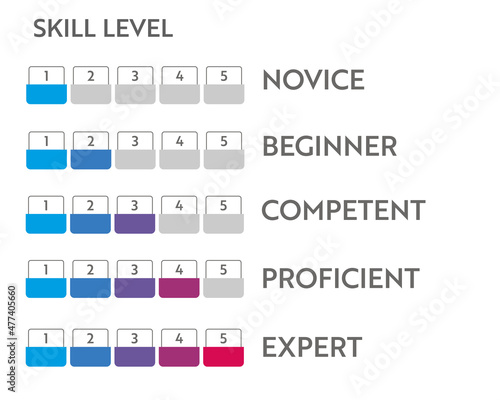 Skill level meter indicator. Business vector chat infographic. Education speedometer