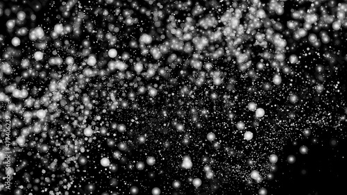 White Snow Falling on Isolated Black Background