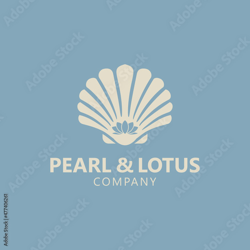 Lotus Flower with Seashell Pearl Oyster Scallop Shell Oyster Cockle Clam Mussel logo design
