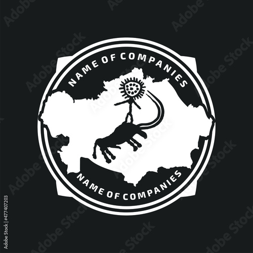 Logo elements: archeology and petroglyph with a horse and a bull. Vector.