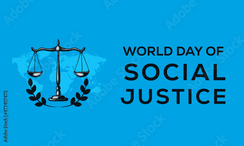 world day of social justice design with scales of justice on world map background. vector design
