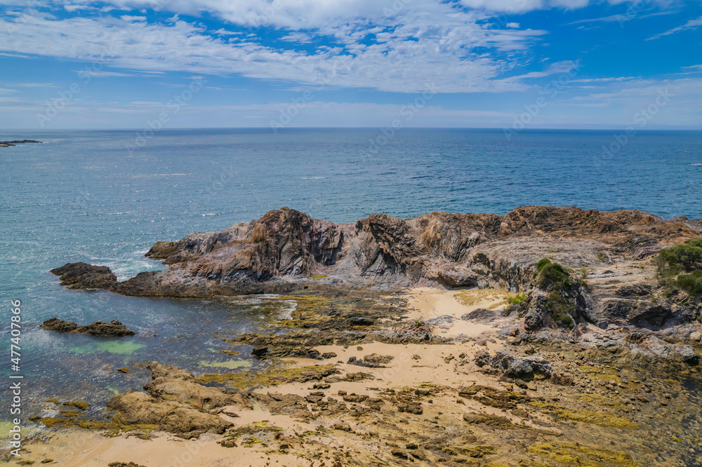 Daytime Aerial Seascape and Rock Formations