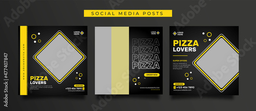 Food social media, pizza, burger, restaurant post or promotional banner design template for instagram or facebook advertising