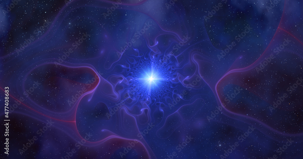 Obraz premium Allegory of birth of a new star. Christmas star. Abstract fractal space with shining stars and atmosphere. Digital art. Raster fractal graphics. 3d rendering.