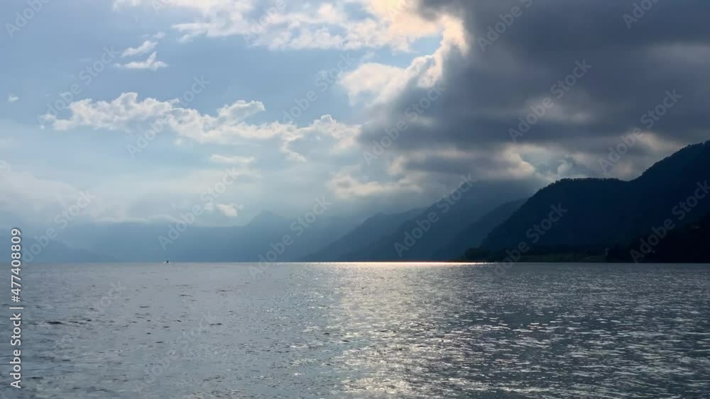 Lake Atitlan Guatemala. Central American Lakeside Misty Mountains Landscape With Dramatic Moody Light During Blue Hour Sunset. Lake Atitlan Guatemala. Central American Lakeside Misty Mountains Landscape With Dramatic Moody Light During Blue Hour Sunset.