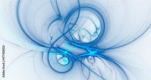 Abstract transparent blue swirl lines. Fantasy light background. Digital fractal art. 3d rendering.  © Katynn