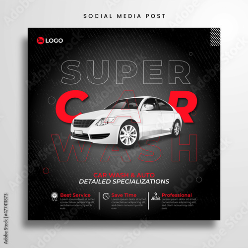 Car washing service post design- Rent a car promotional social media banner and instagram ad design template