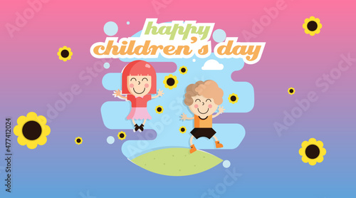 Happy Children's Day Illustration Vector. Colorful Web Banner of Happy Children's Day © Framehay