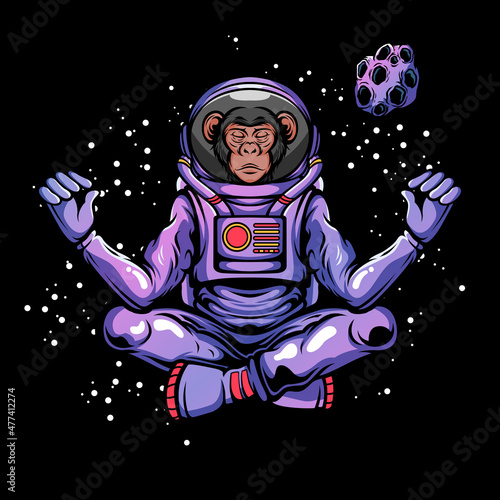 An ape astronaut meditate in space