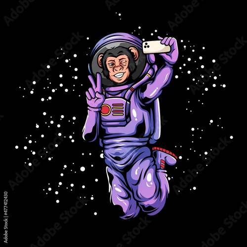 An ape astronaut take a selfie in space