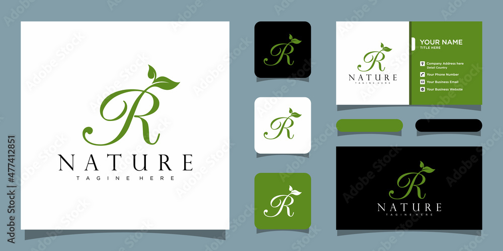 Initial letter R with leaf luxury logo. green leaf logo with business ...