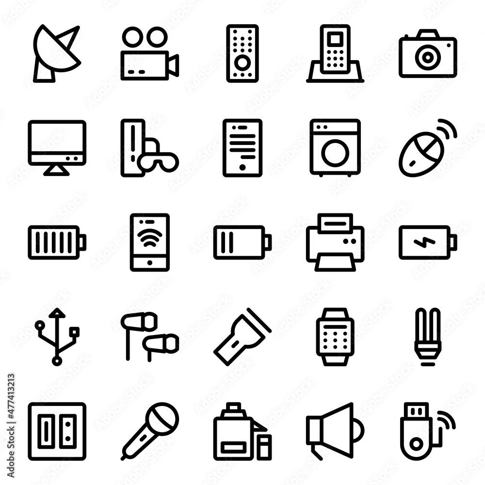 Outline icons for electronics. Outline icons for electronics.