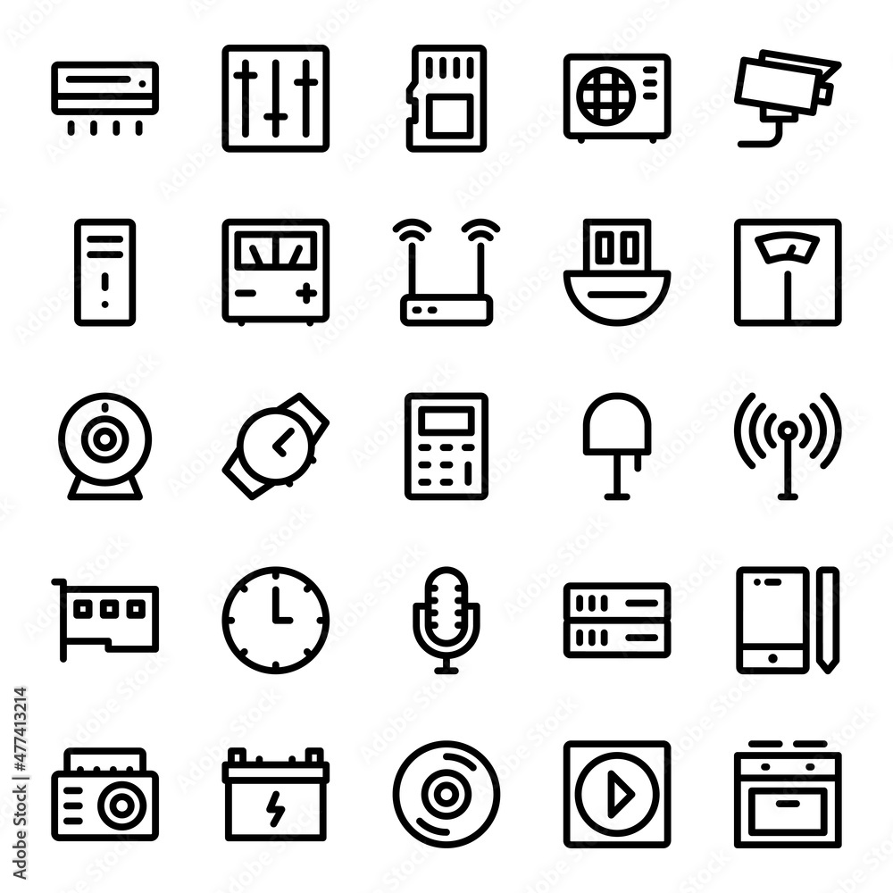 Outline icons for electronics. Outline icons for electronics.