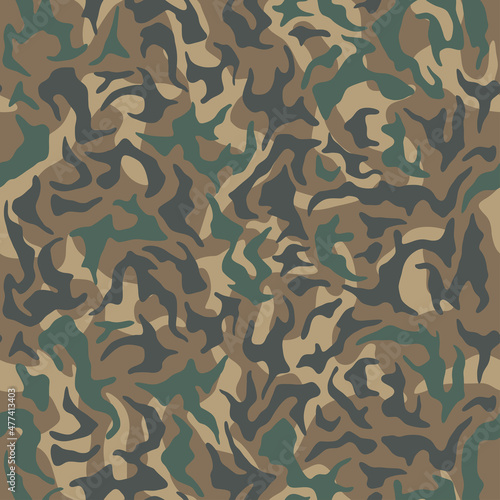 Camouflage green forest pattern, seamless background. Military camo print texture. Vector wallpaper