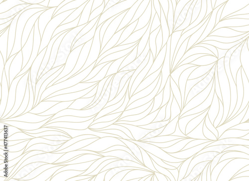 Elegant seamless floral pattern. Wavy petals, vector organic background. Stylish modern golden leaves linear texture. Wallpaper or fabric printing 