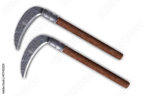 Pair of Kama - Japanese weapon on white background 3d illustration