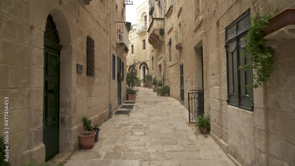 Alley Decorated with Plants and Houses With Closed Doors in Birgu, Malta Alley Decorated with Plants and Houses With Closed Doors in Birgu, Malta