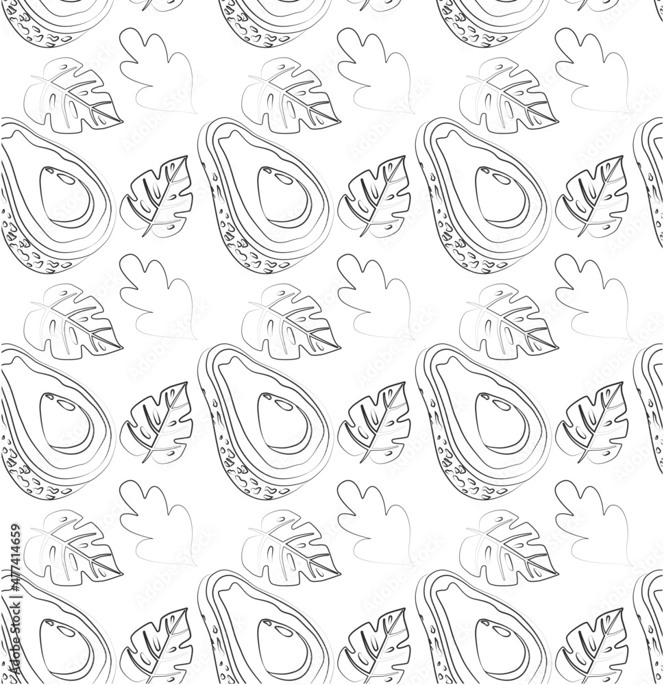 seamless pattern with avocado, vector illustration