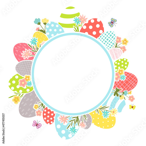 Round frame of Easter egg composition. Vector illustration isolated on a white background for design  cards and invitation