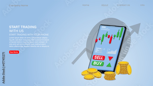 candlestick chart of stock sale and buy using mobile phones, market investment trading, Vector Illustration