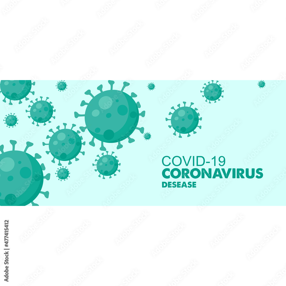 Covid-19 coronavirus disease green banner with floating viruses Free Vector. Editable element graphic design. EPS10