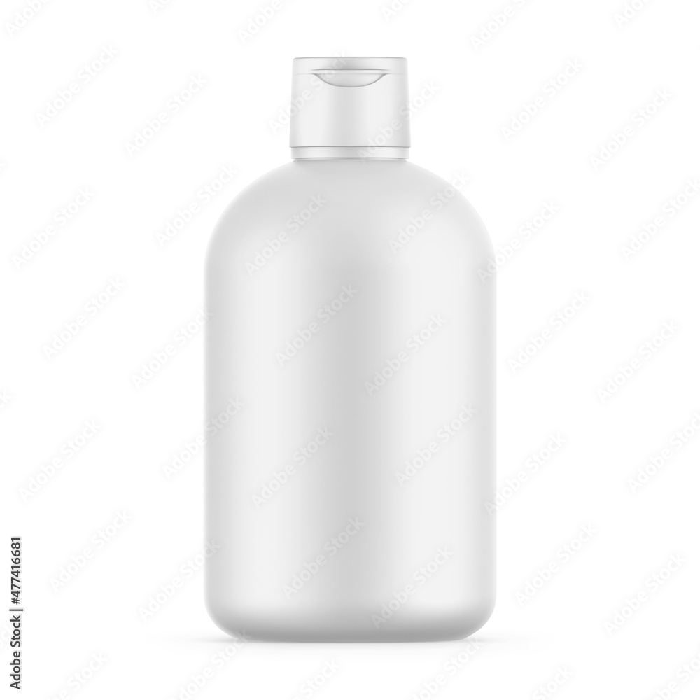 Blank matte cosmetic bottle with flip top cap mockup template for branding, 3d render illustration Blank matte cosmetic bottle with flip top cap mockup template for branding, 3d render illustration