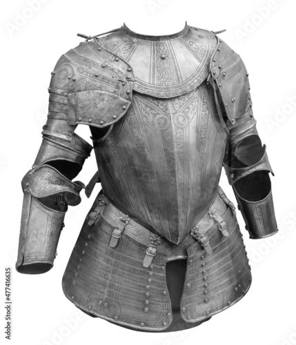 Fotografiet Medieval knight suit of armor protection isolated on white background with clipping path