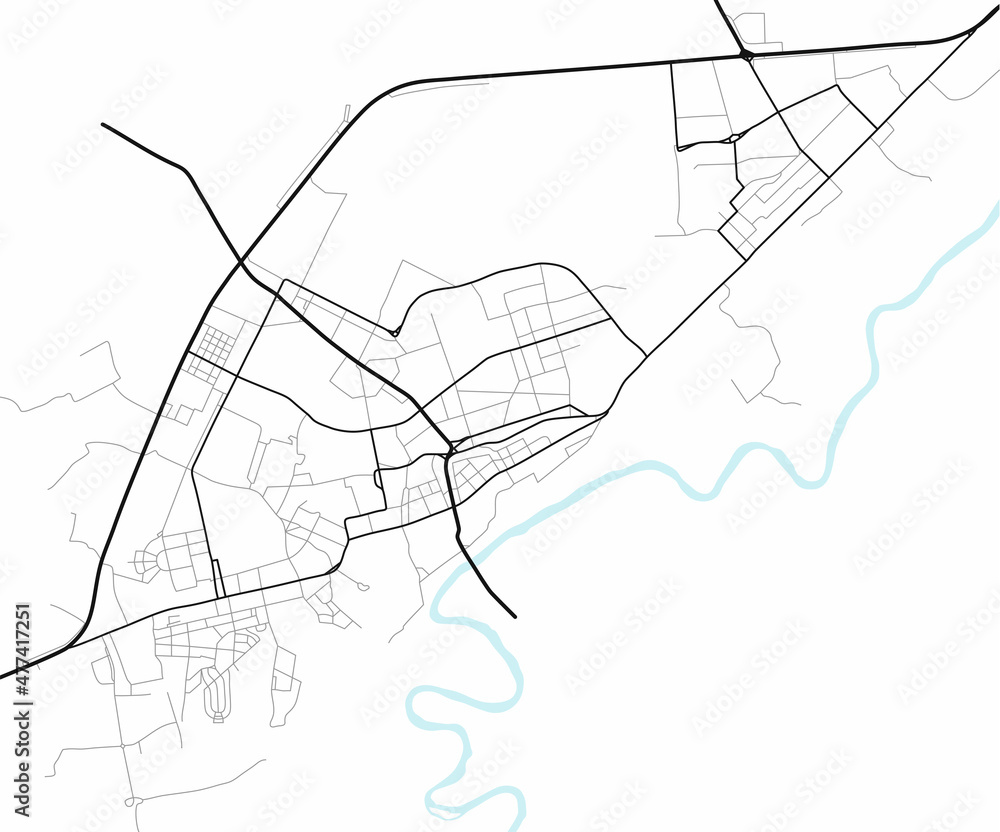 Abstract city navigation map with lines and streets. Vector black and